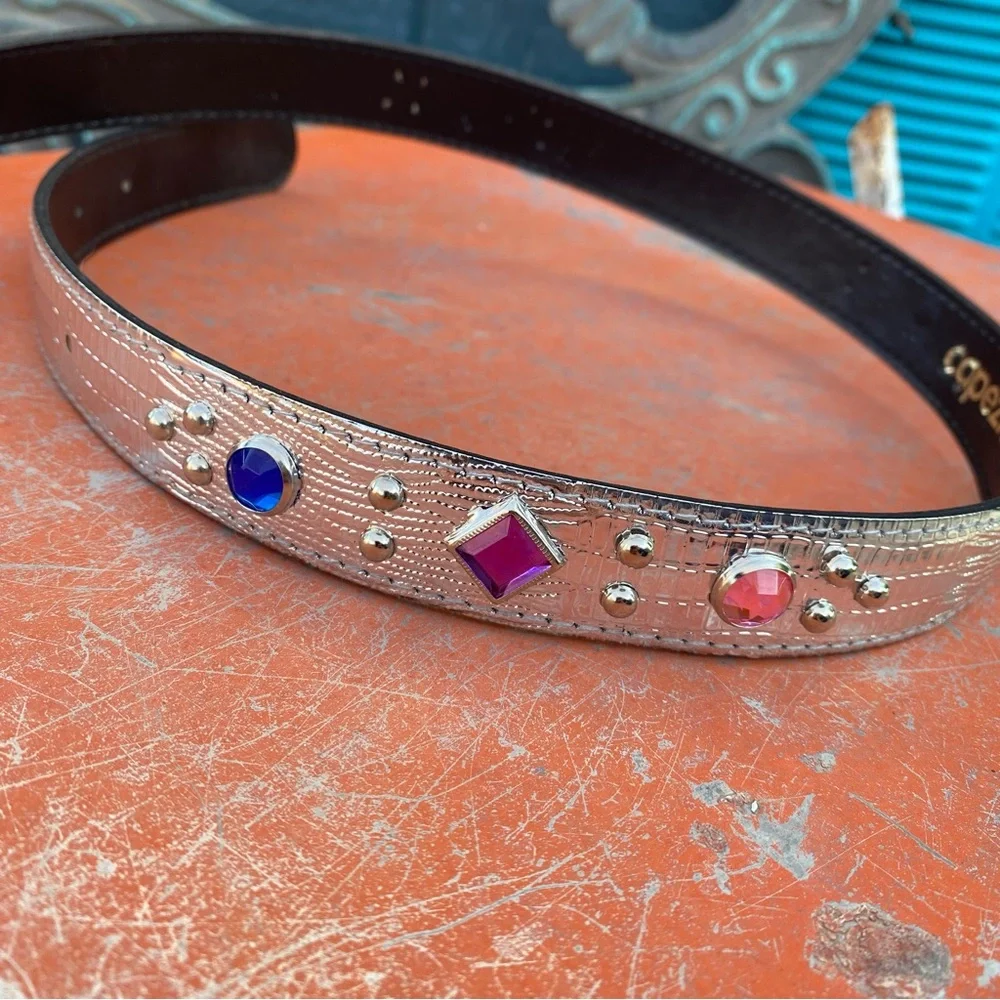 Vintage Capezio Silver Belt Colorful Gem and silver studs, Small, bling belt